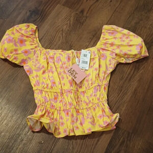 Leyden Pink and Yellow Floral Cotton MilkMaid Top DDD